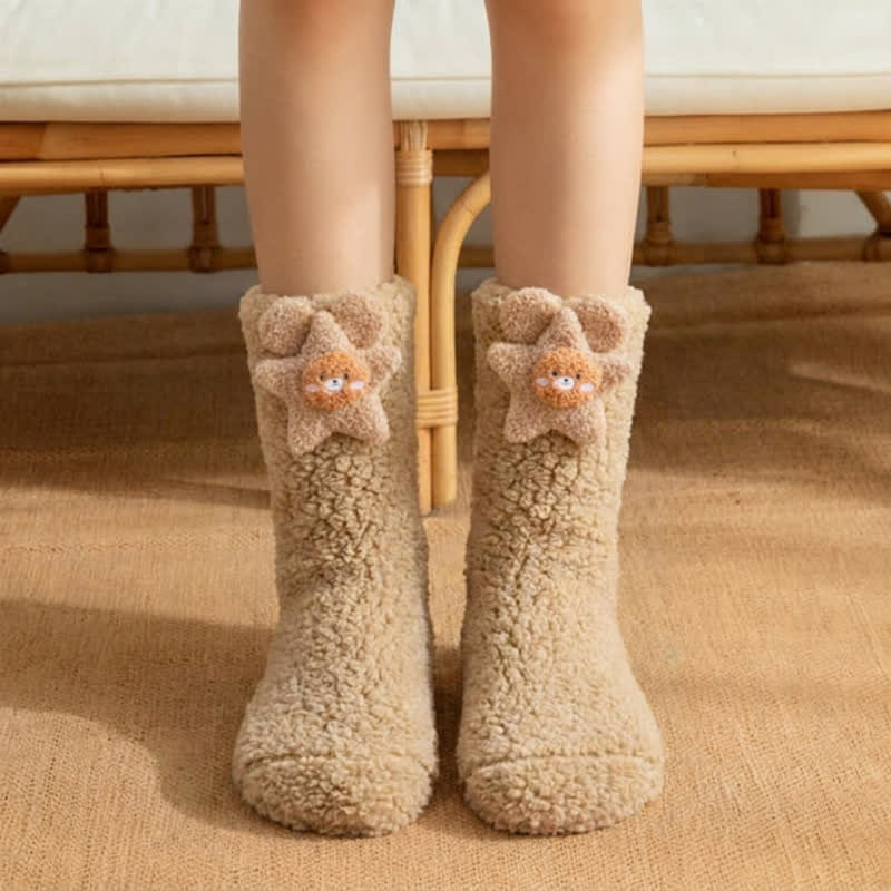 Pink Blue Star Bear Accent Slipper Socks - Khaki - EU36-42(US3-8.5) - image 5