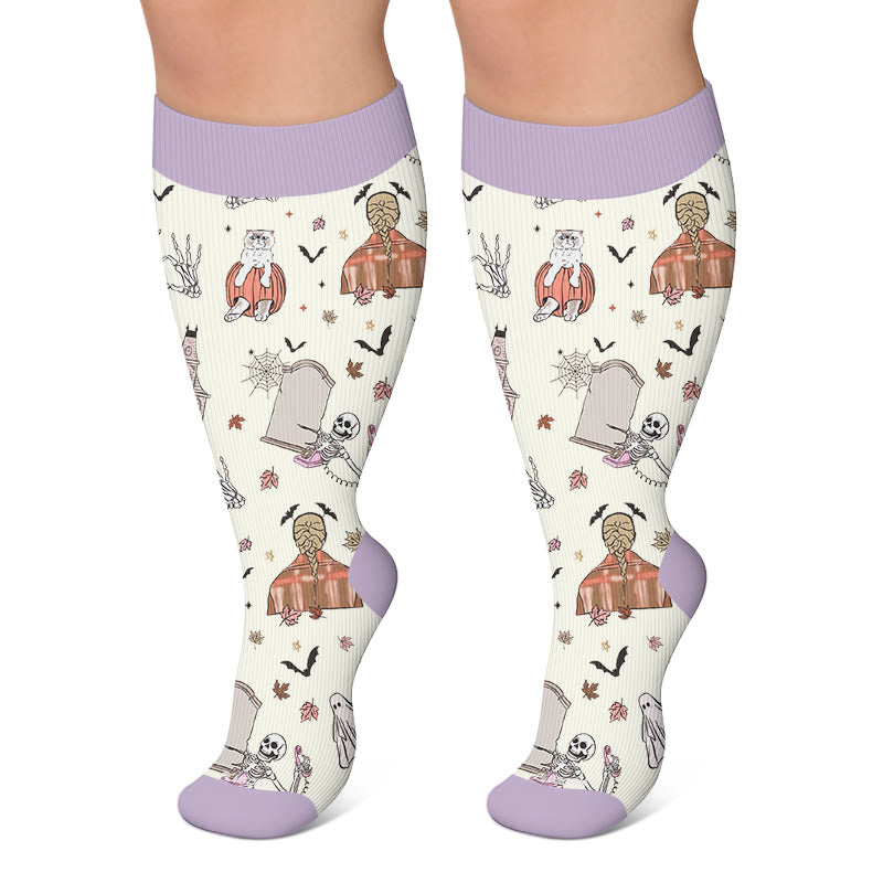 Plus Size Haunted House Ghost Compression Socks - Light Purple - 4XL - image 6