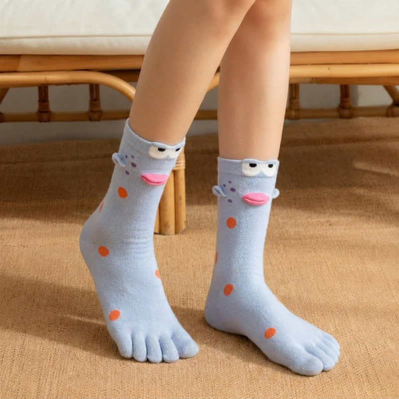 Cute Cartoon Bird Five-Toe Alignment Socks (4 pairs) - Blue - EU36-42(US3-8.5) - image 3