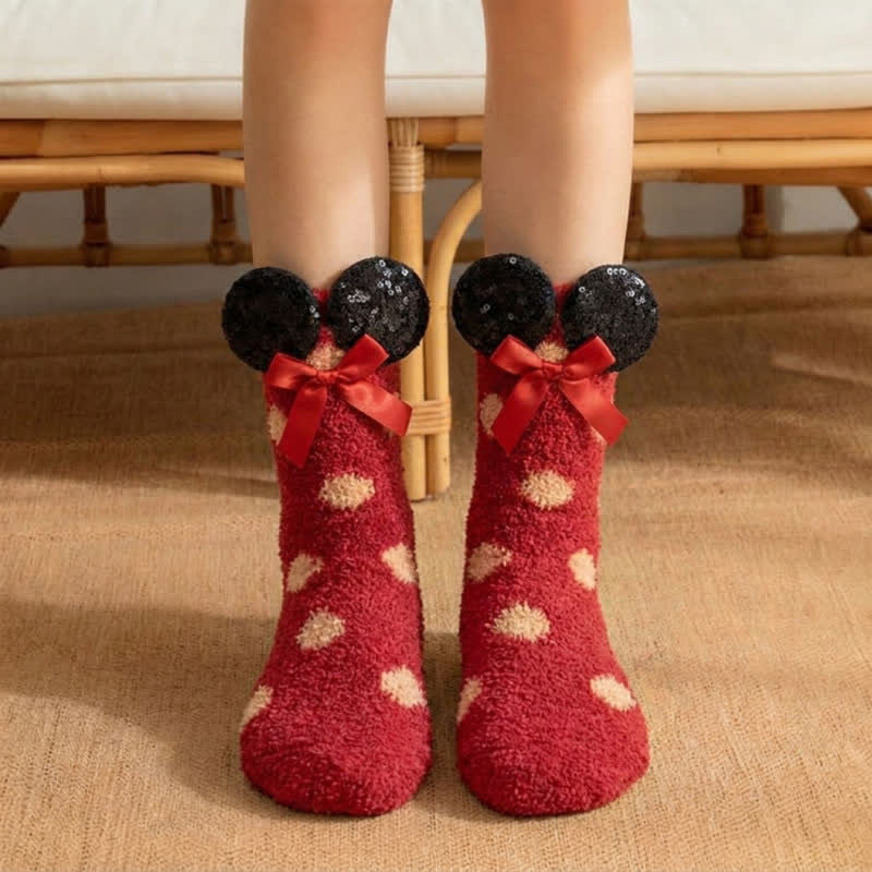 Assorted Cute Cartoon Accent Fluffy Crew Socks - Red - EU36-39(US3-6) - image 3