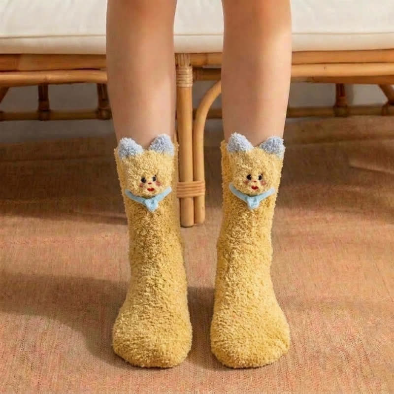 Cute Cat Animal Hand Holding Socks - Yellow - EU36-42(US3-8.5) - image 6