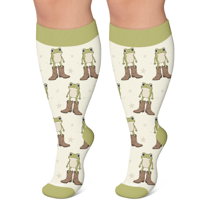 Plus Size Cowboy Style Animal Compression Socks - Green - 4XL - image 5