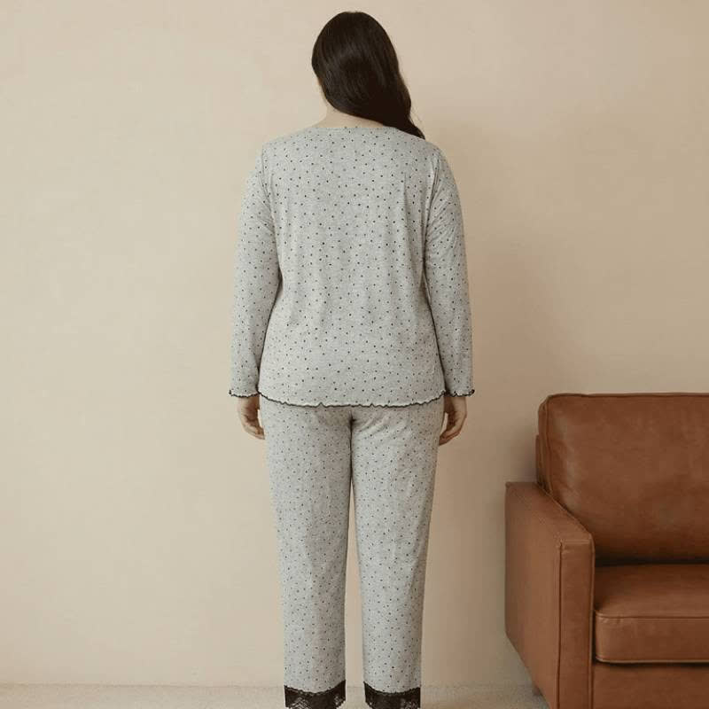 Elegant Floral Print Lace Pajama Set - image 2