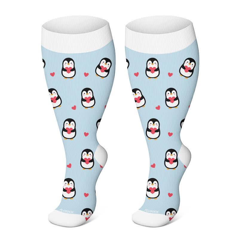 Plus Size Cute Penguin Compression Socks - Light Blue - 4XL - image 6