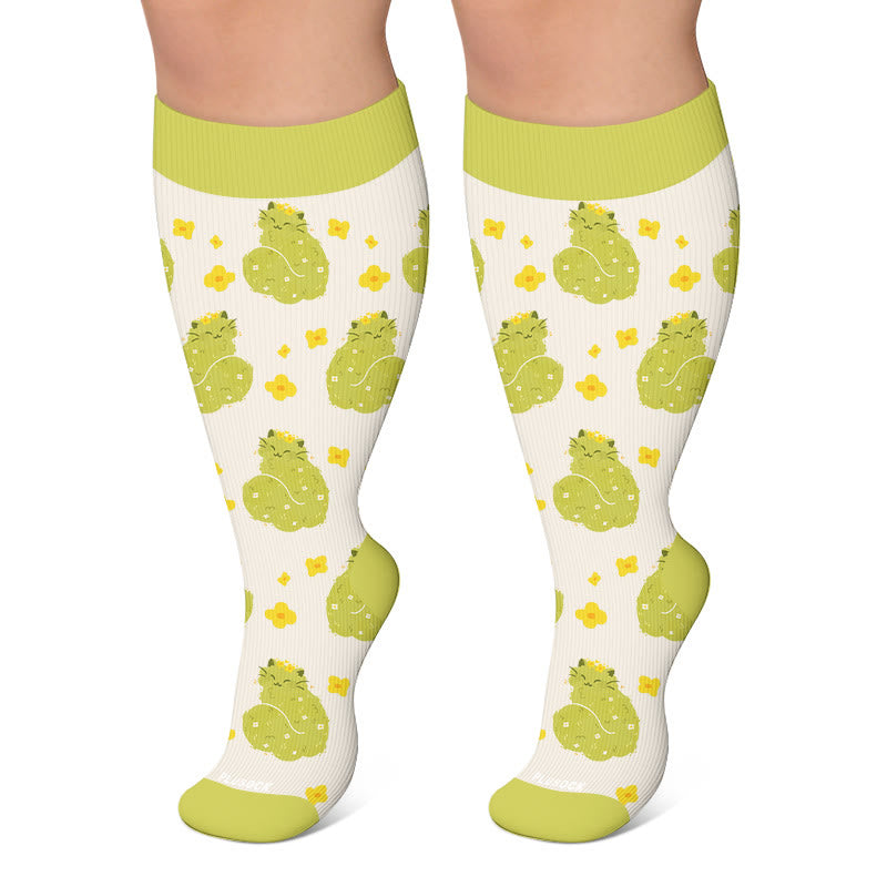Plus Size Cheetah Cat Cow Compression Socks - Light Green - 4XL - image 6