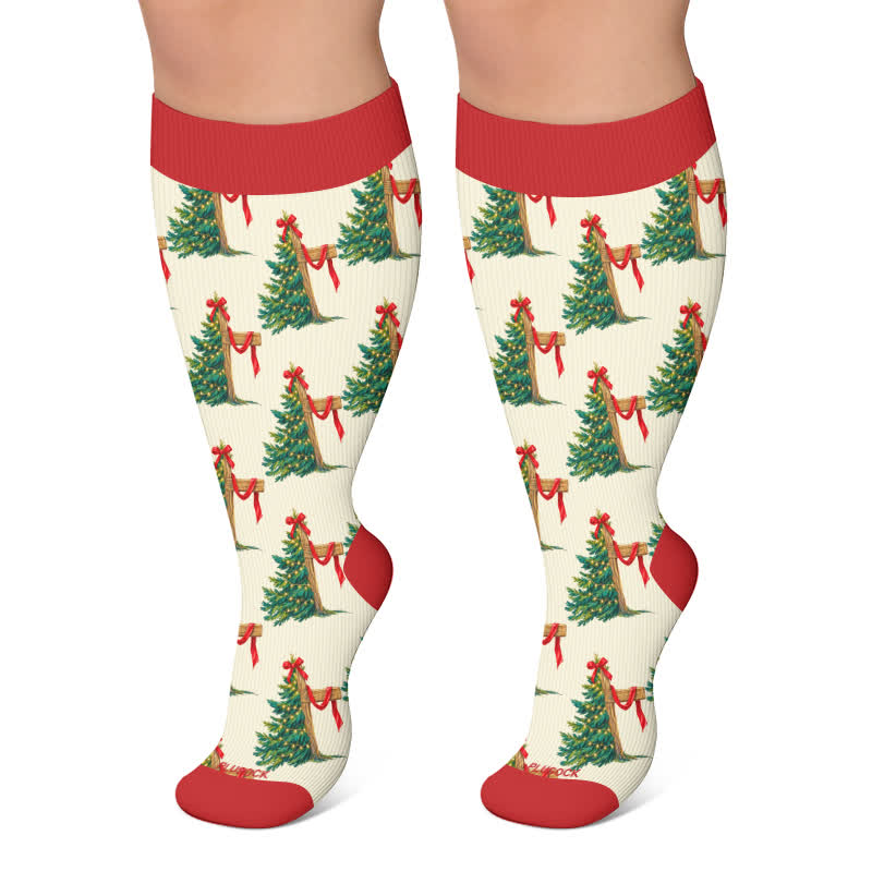 Plus Size Christmas Pattern Compression Socks - Red - 4XL - image 6