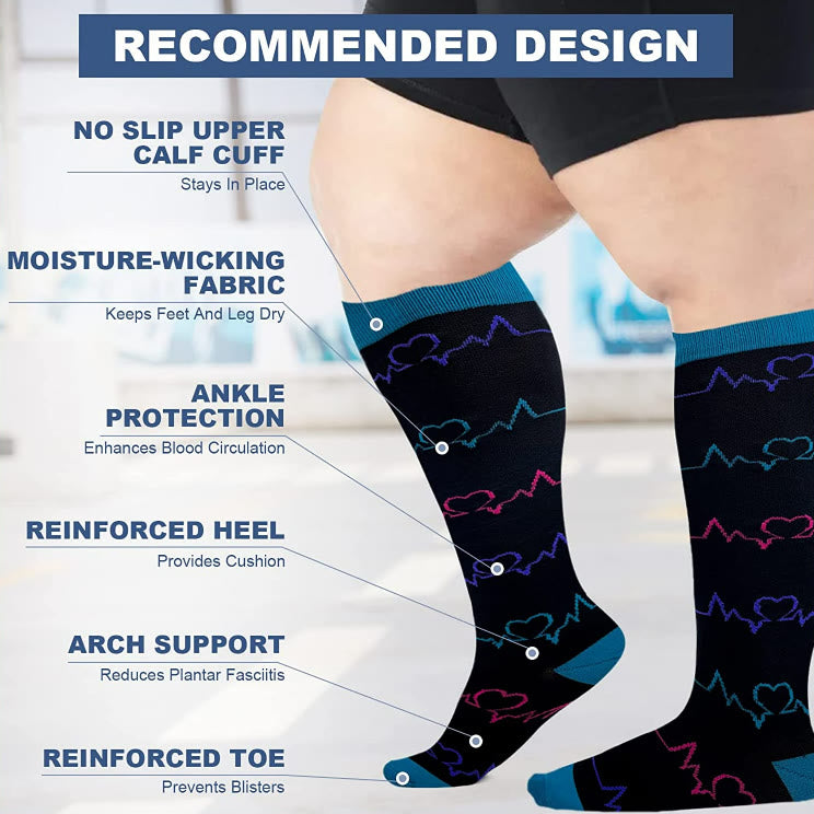 Blue Electrocardiogram Pattern Plus Size Compression Socks(3 Pairs) - image 2