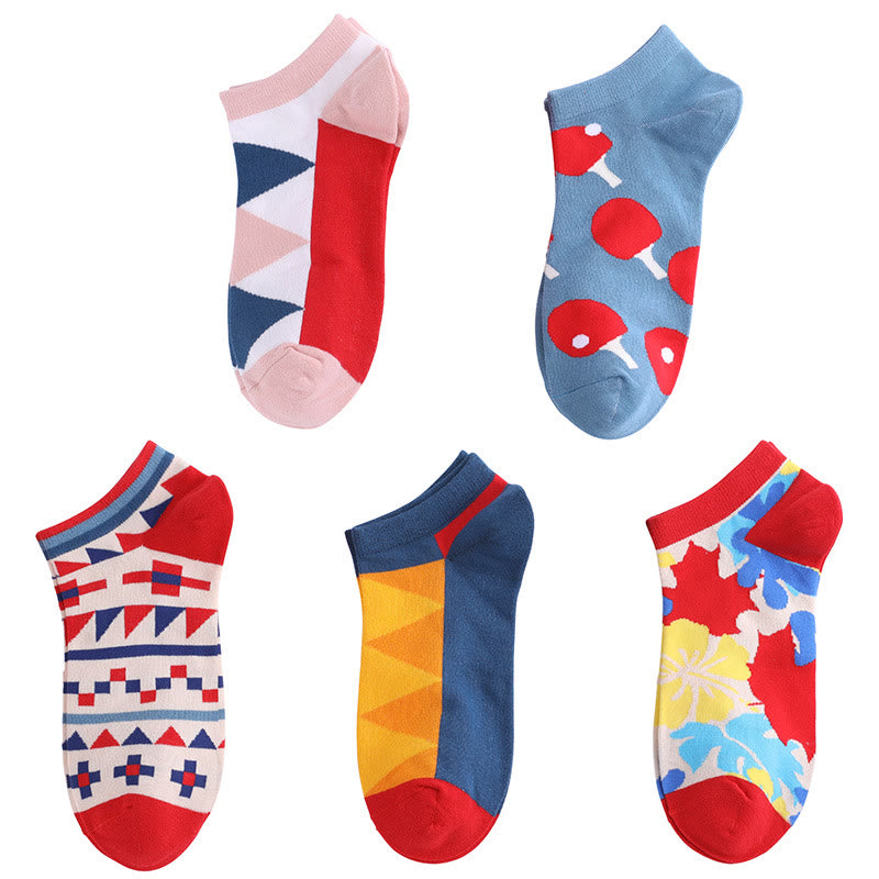 Plus Size Color Contrast Ankle Socks(5 Pairs)