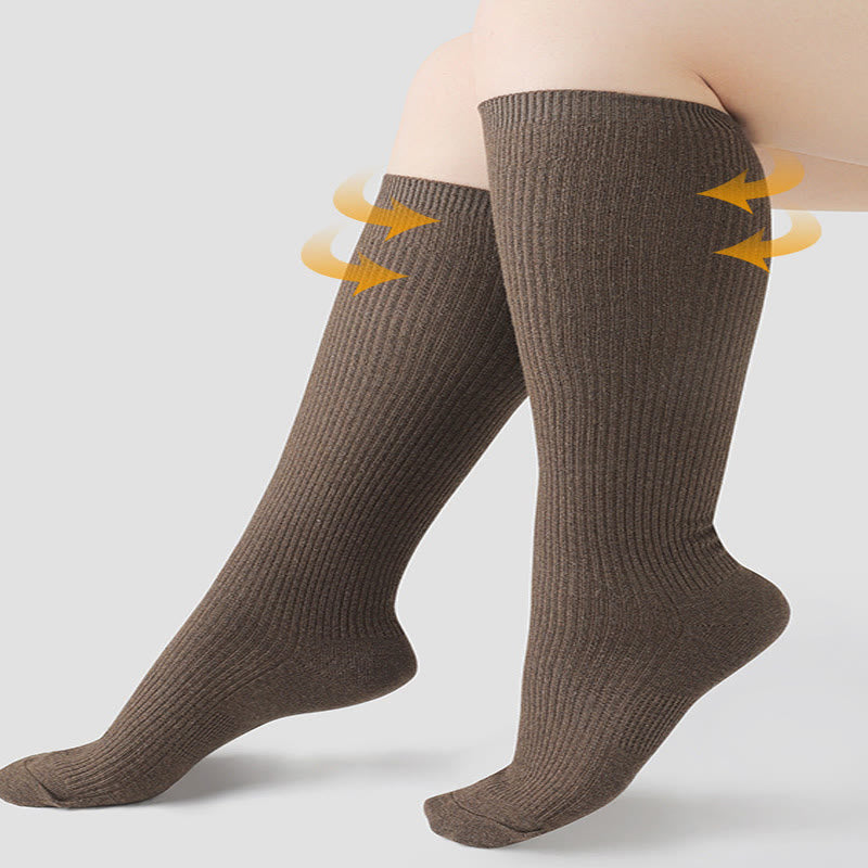 Plus Size Solid Color Warm Knee High Socks(2 Pairs)