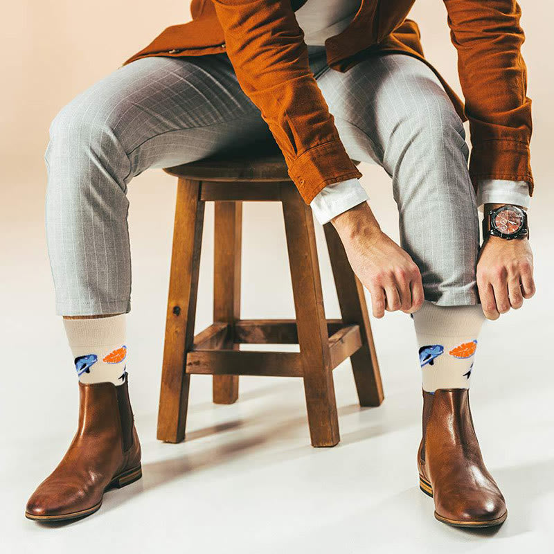 Plus Size Marine Series Fun Crew Socks(5 Pairs)