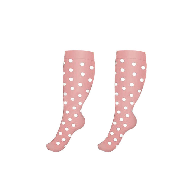 Plus Size White Dots Compression Socks(3 Pairs) - Pink - 4XL - image 1