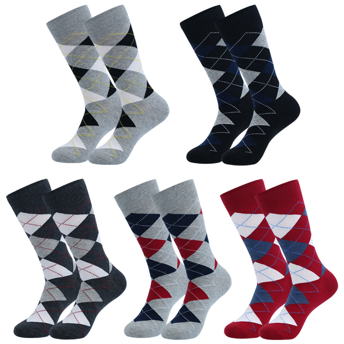 Plus Size Dot Rhombus Crew Socks(5 Pairs)