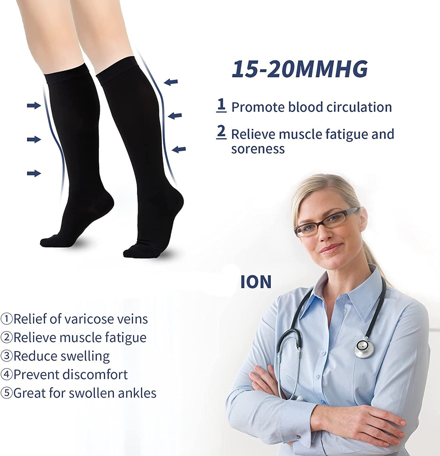 Plusock White Plus Size Compression Socks 2XL-7XL(15-20mmHg) - image 1