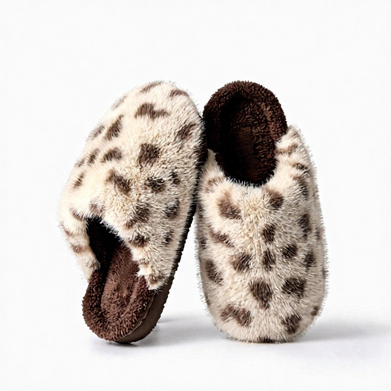 Cow Print Plush Lined Cozy Warm House Slippers - Khaki - EU44-45(US9-10) - image 11