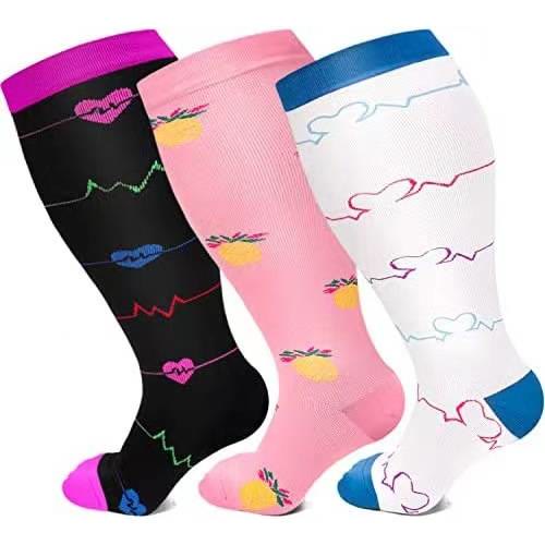Pineapple Electrocardiogram Plus Size Compression Socks(3 Pairs) - Multicolor - 4XL - image 6