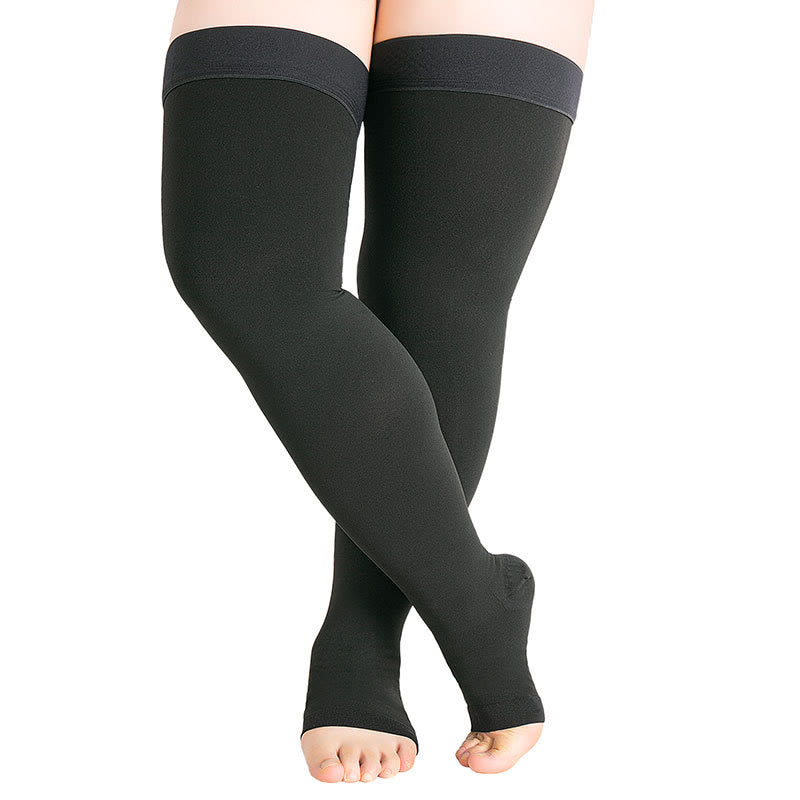 Plus Size Thigh High Open Toe Medical Compression Socks - image 1