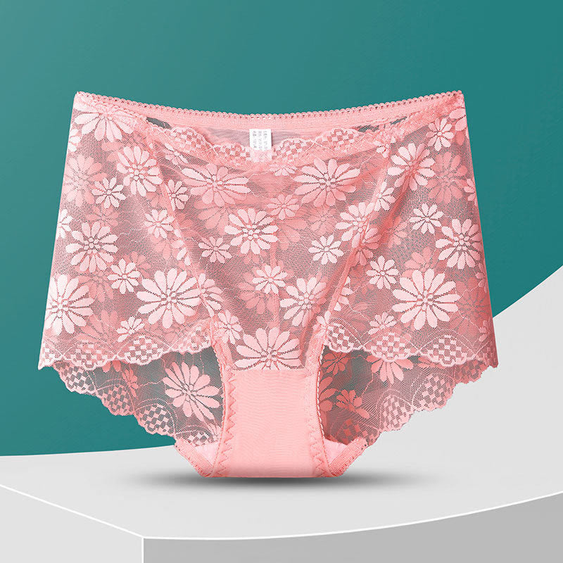 High-Waisted Floral Lace Panty(5 Pairs) - Pink - 4XL - image 22