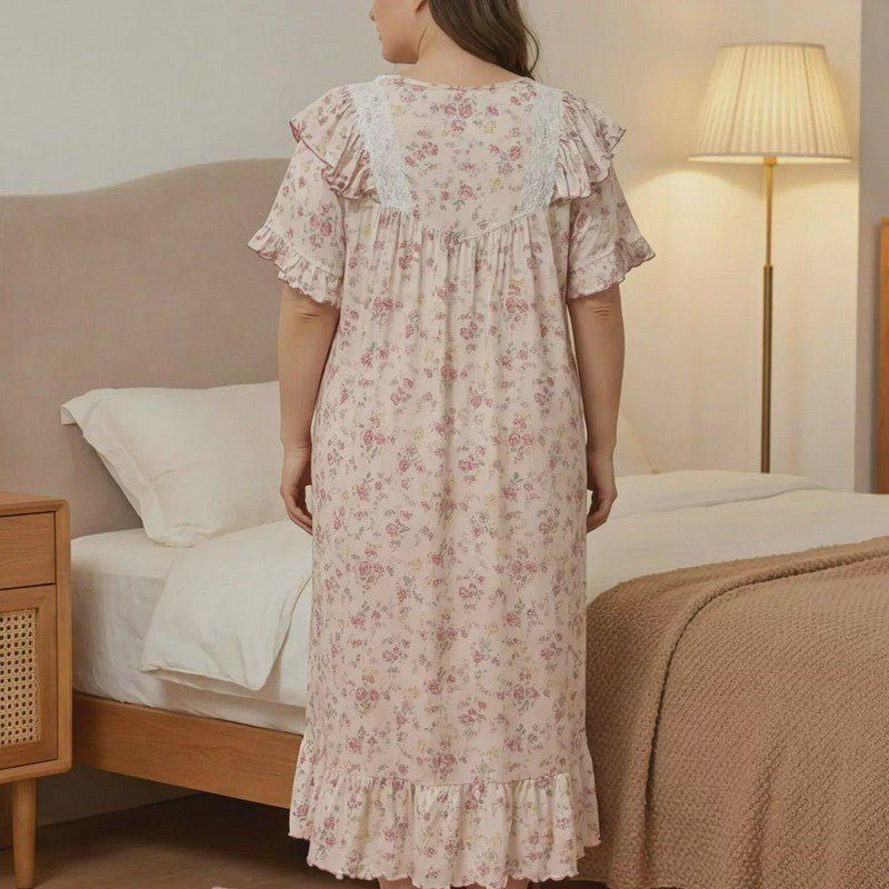 Vintage Floral Lace Trim Nightgown - image 3