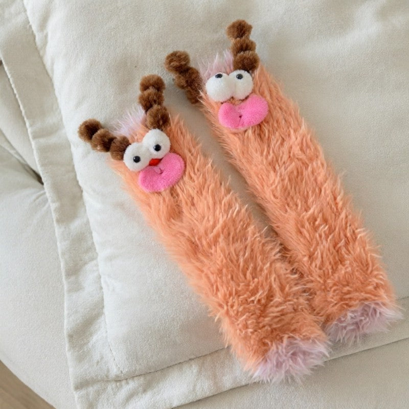 Fuzzy Monster Plush Cozy Slipper Socks - Orange - EU35-39(US2-6) - image 6