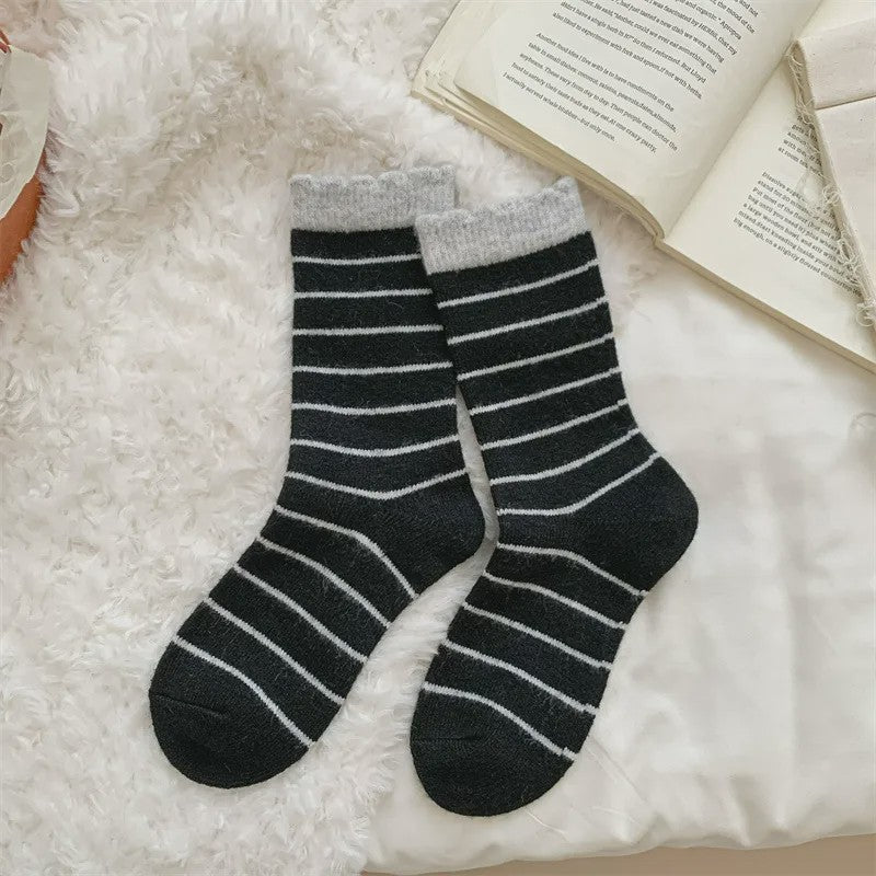 Cozy Striped Knit Quarter Socks (5 Pairs) - Black - EU36-42(US3-8.5) - image 9