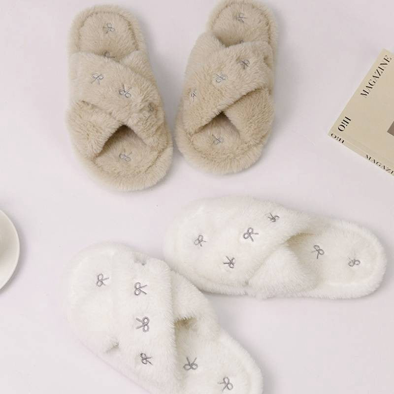 Cross Band Plush Open Toe Slippers - image 13