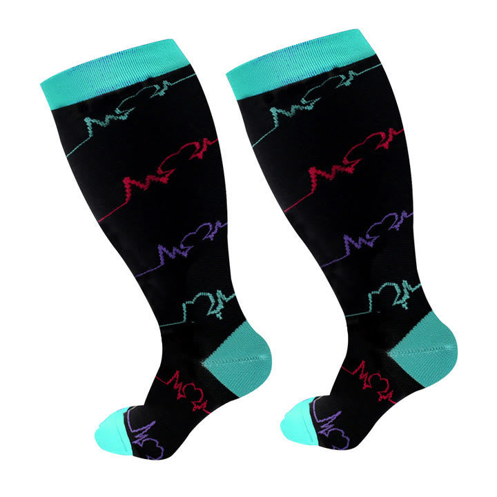Electrocardiogram Pattern Plus Size Compression Socks(3 Pairs) - Blue - 4XL - image 8