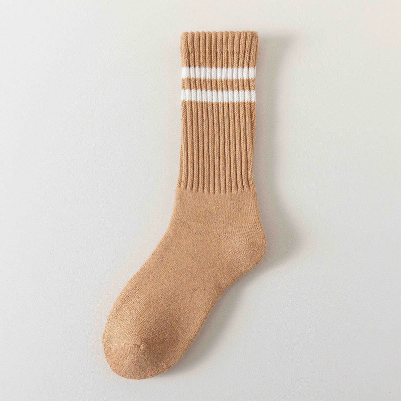 Striped Warm Wool Quarter Socks(5 Pairs) - Khaki - EU36-44(US3-10) - image 13