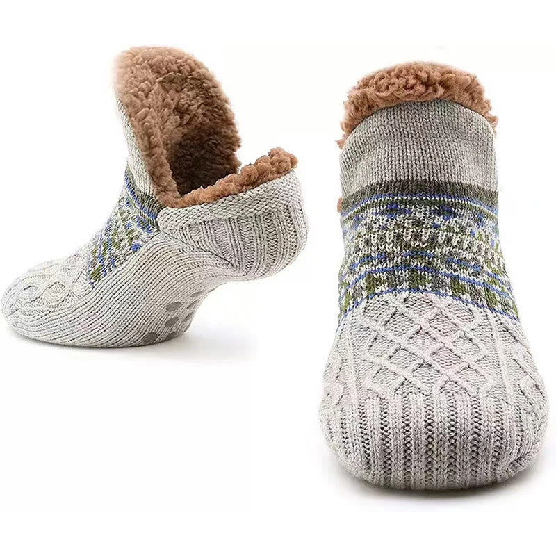 Plus Size Thickened Knitted Home Slipper Socks - Grey - US 12-13 - image 18