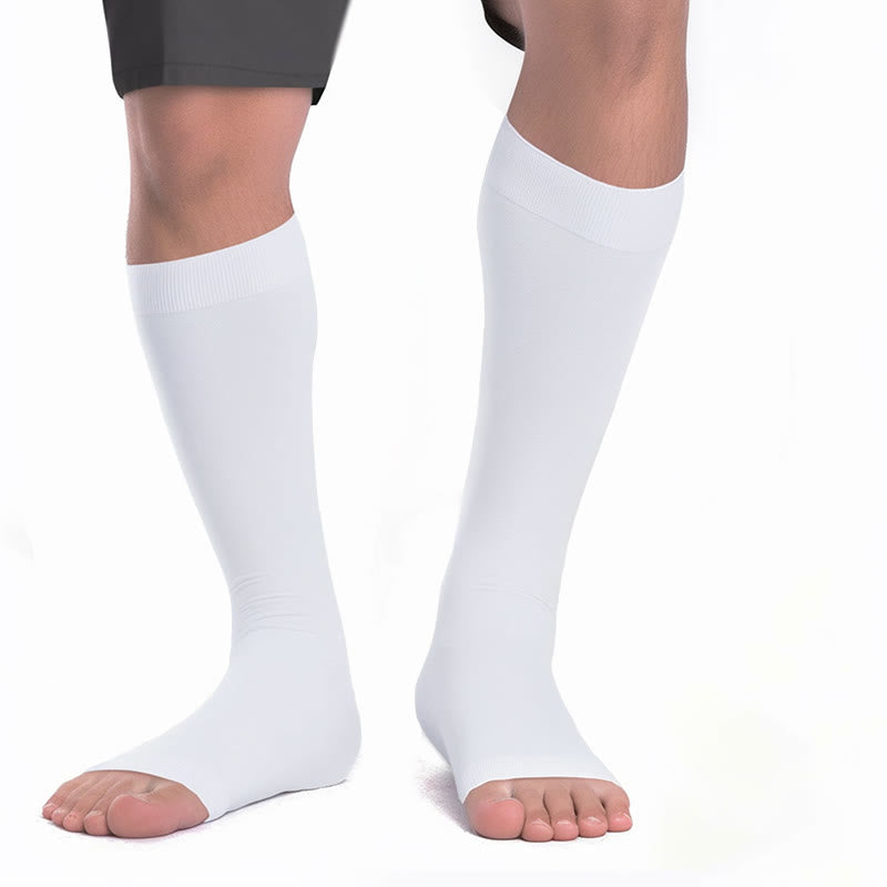 Plus Size Multicolor Open Toe Compression Socks  - White - 4XL - image 8
