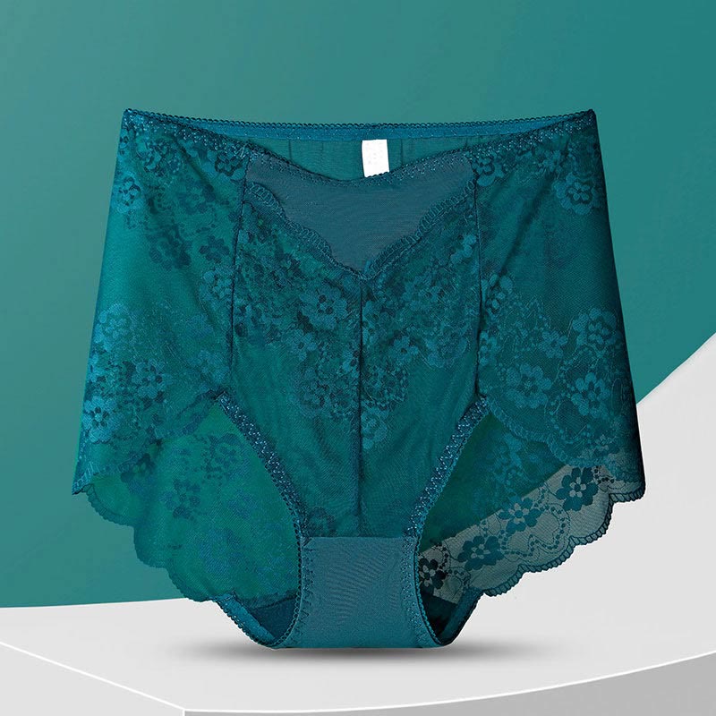 High-Waisted Floral Panty(5 Pairs) - Dark Green - 3XL - image 16