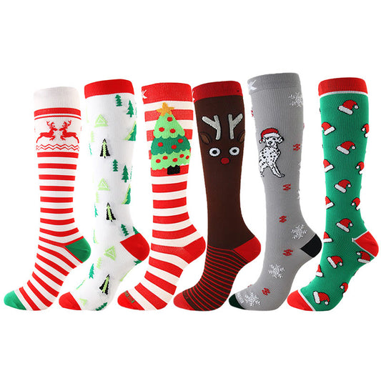 Christmas Knee High Compression Socks(6 Pairs) - Multicolor - L/XL - image 1