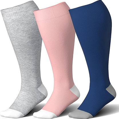 Plus Size Solid Color Elastic Compression Socks(3 Pairs)