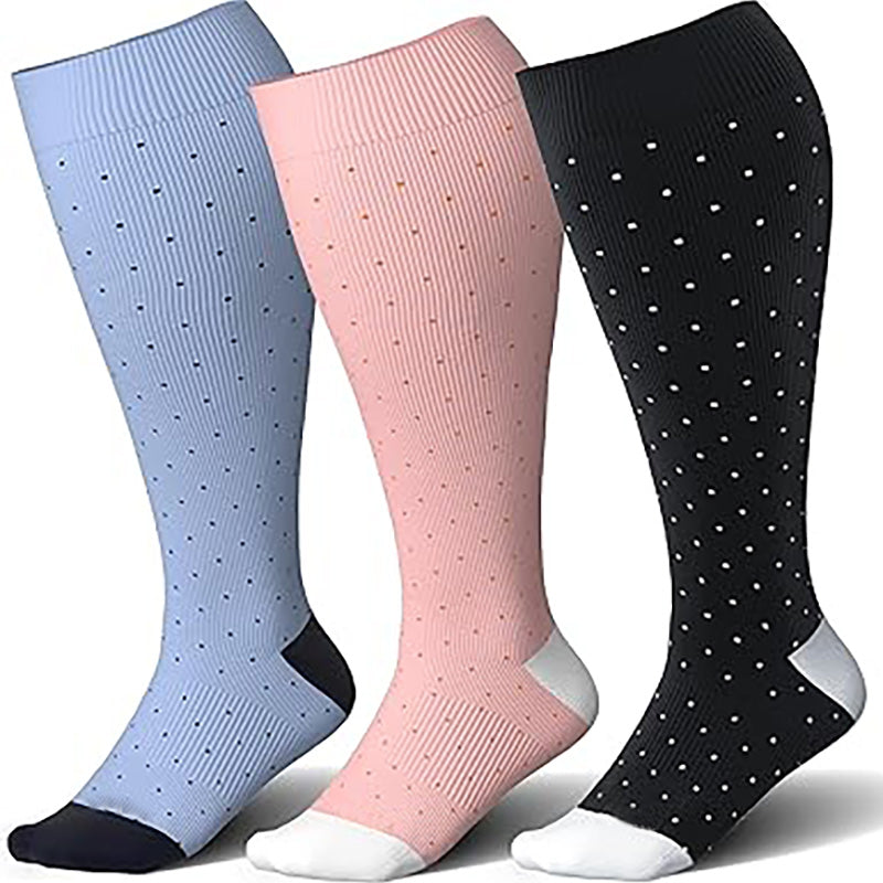 Plus Size Pink Polka Dot Compression Socks(3 Pairs) - Multicolor - 4XL - image 4