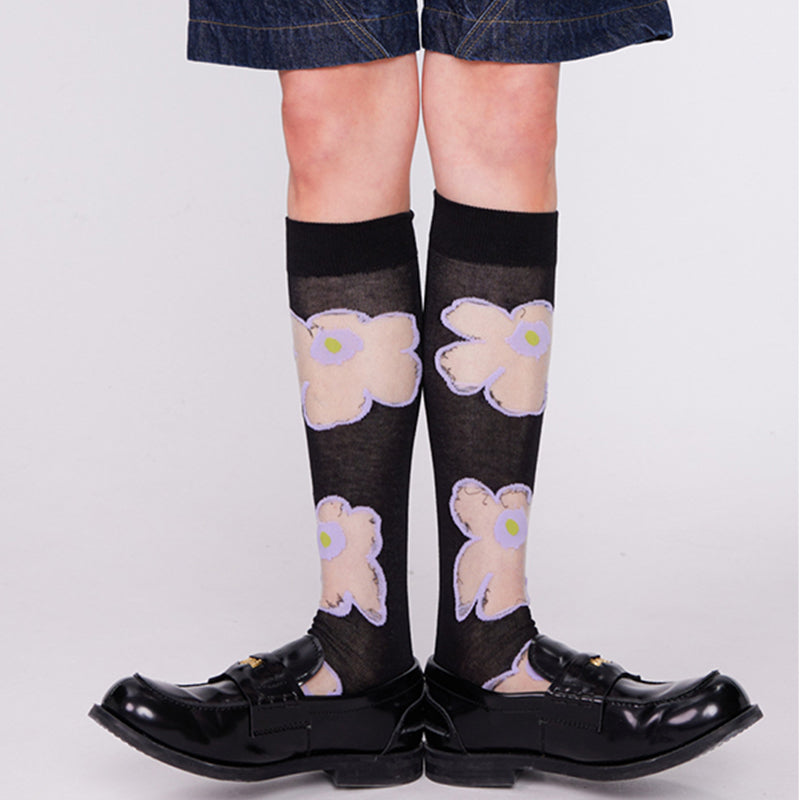 Purple Floral Pattern Glass Sheer Socks - image 1