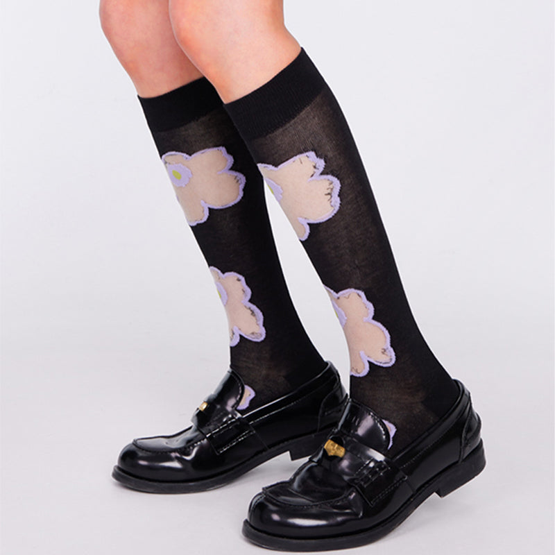 Purple Floral Pattern Glass Sheer Socks - image 3