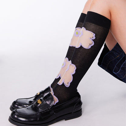 Purple Floral Pattern Glass Sheer Socks - image 2