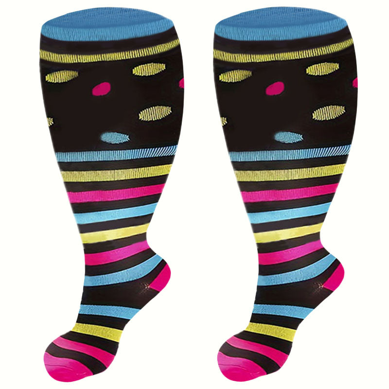 Plus Size Polka Dot Stripes Compression Socks(3 Pairs) - image 1