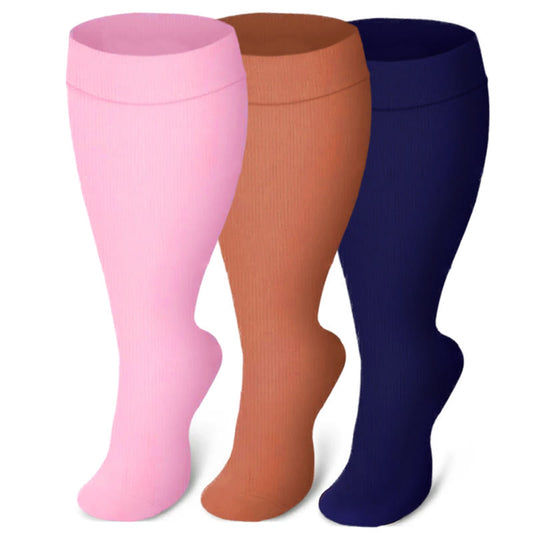 Plus Size Solid Color Wide Calf Compression Socks(3 Pairs) - image 0