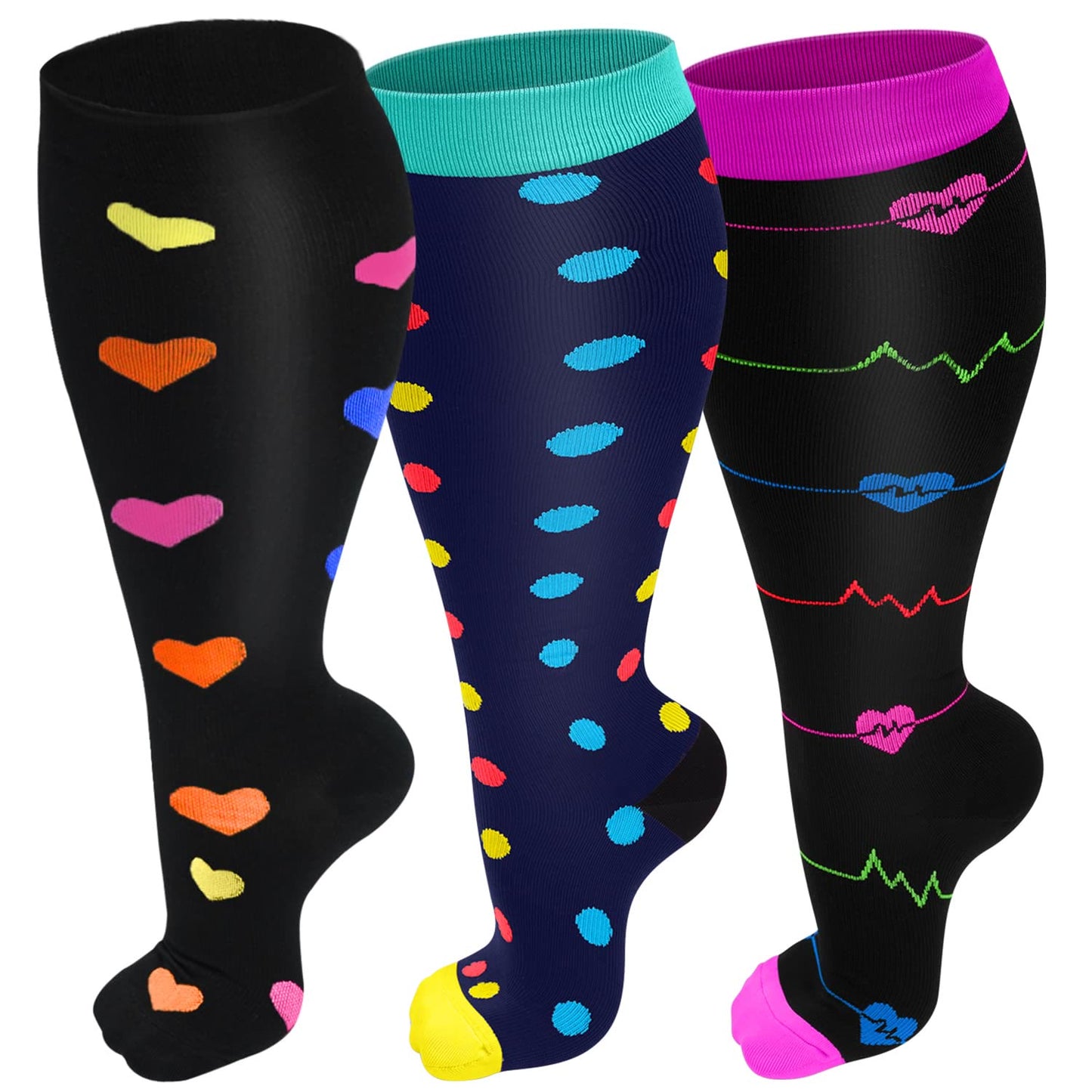 Colorful Pattern Plus Size Compression Socks 2XL-7XL(3 Pairs) - image 2