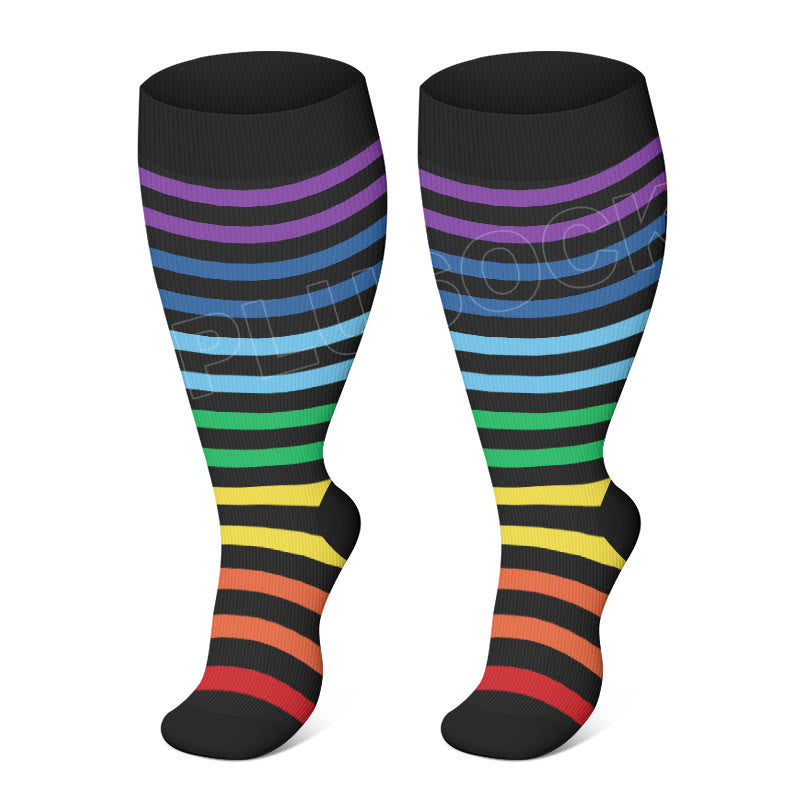 Plus Size Polka Dots Compression Socks - Stripe - 4XL - image 2