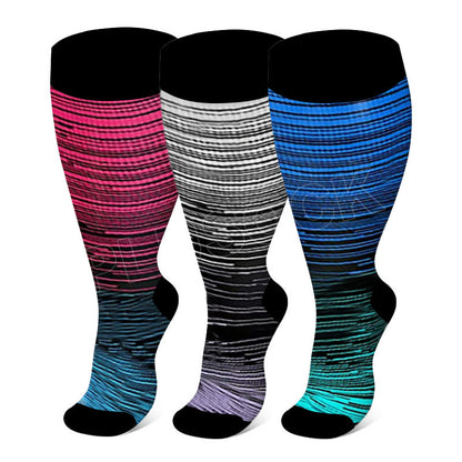 Colorful Cool Lines Plus Size Compression Socks 2XL-7XL(3 Pairs) - image 1