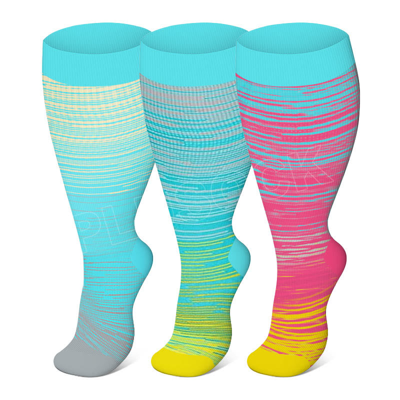 Plus Size Bright Stripe Compression Socks 2XL-7XL(3 Pairs) - Multicolor - 4XL - image 1