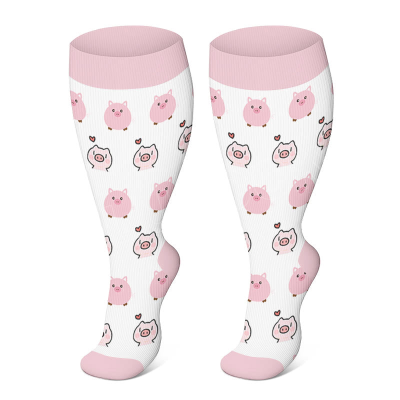 Plus Size Cute Fox Pig Compression Socks - Pig - 3XL - image 1
