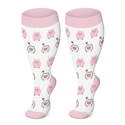 Plus Size Cute Fox Pig Compression Socks - Pig - 3XL - image 1