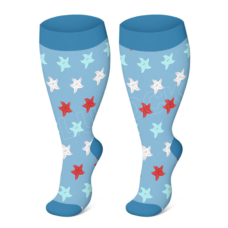Plus Size Whale Starfish Seahorse Compression Socks - Starfish - 4XL - image 1