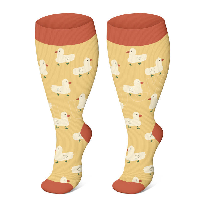 Plus Size Farm Animals Compression Socks - Yellow - 2XL - image 1