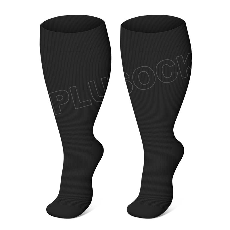 Solid Color Plus Size Compression Socks 2XL-7XL (3 Pairs) - Black - 7XL - image 9