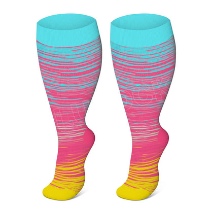 Plus Size Bright Stripe Compression Socks 2XL-7XL - Pink - 7XL - image 1