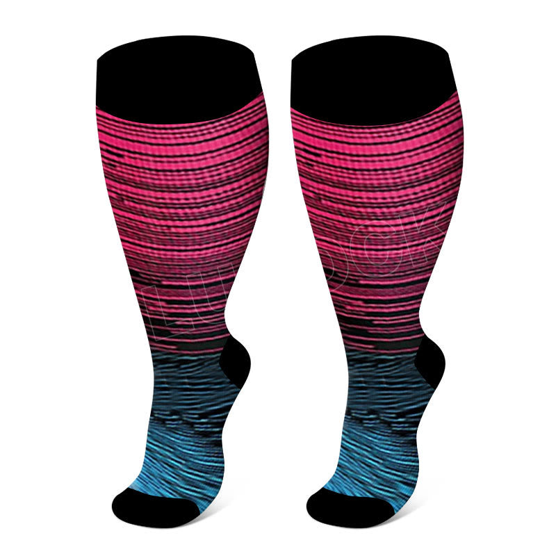 Colorful Cool Lines Plus Size Compression Socks 2XL-7XL - Rose - 7XL - image 1