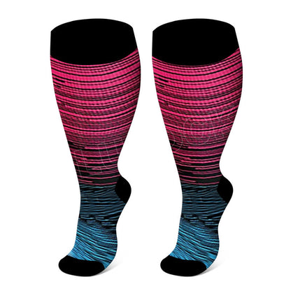 Colorful Cool Lines Plus Size Compression Socks 2XL-7XL - Rose - 7XL - image 1